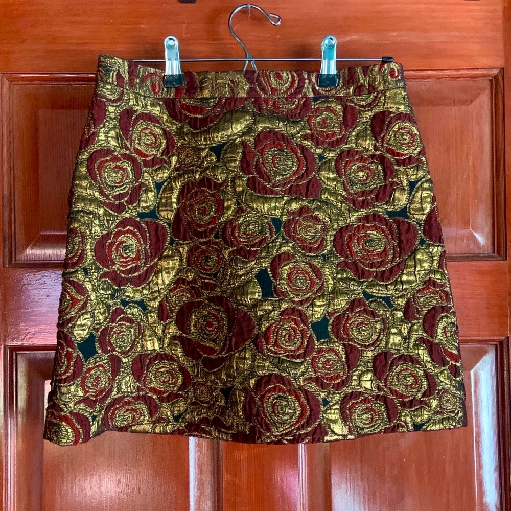 Alice + Olivia gold mini skirt with roses